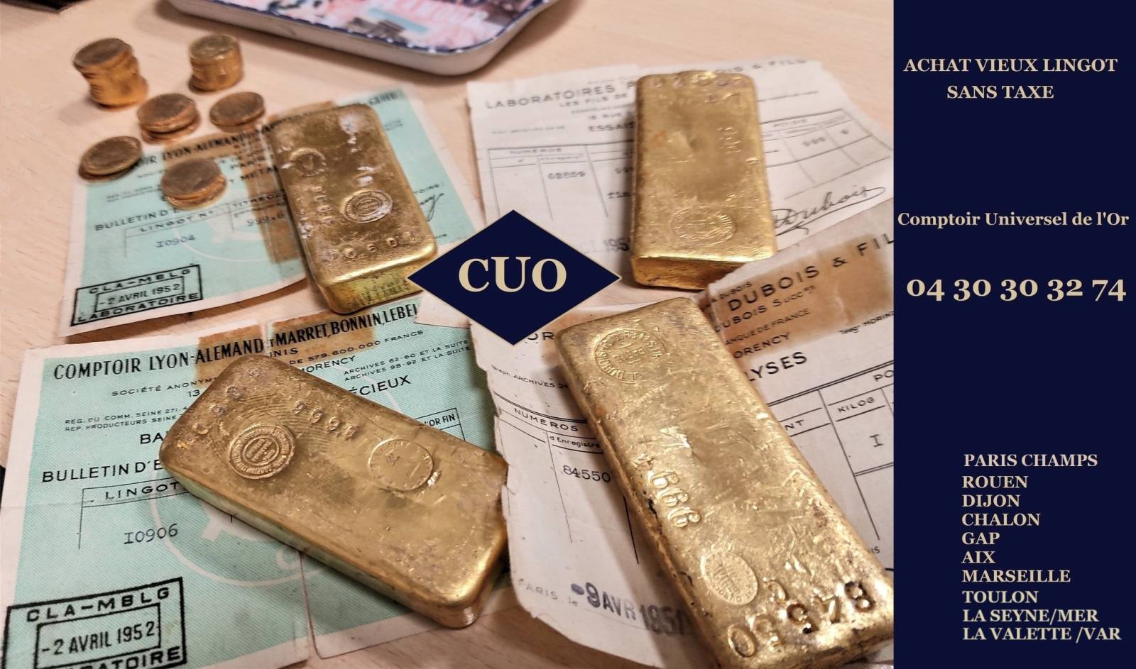 Rachat lingot d'or ou lingotin avec certificat et paiement immédiat