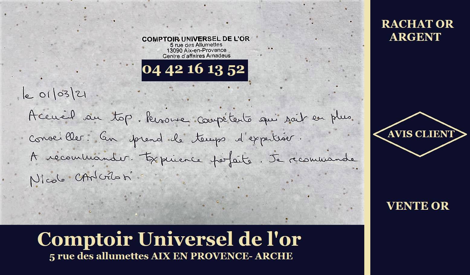 Avis Clients 2021 du comptoir d'achat or AIX EN PROVENCE